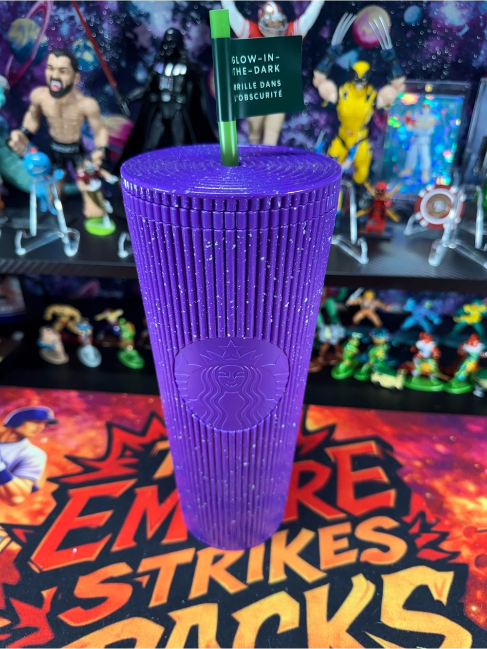 Starbucks Purple Glow-In-The-Dark Ribbed Tumbler with Green Straw